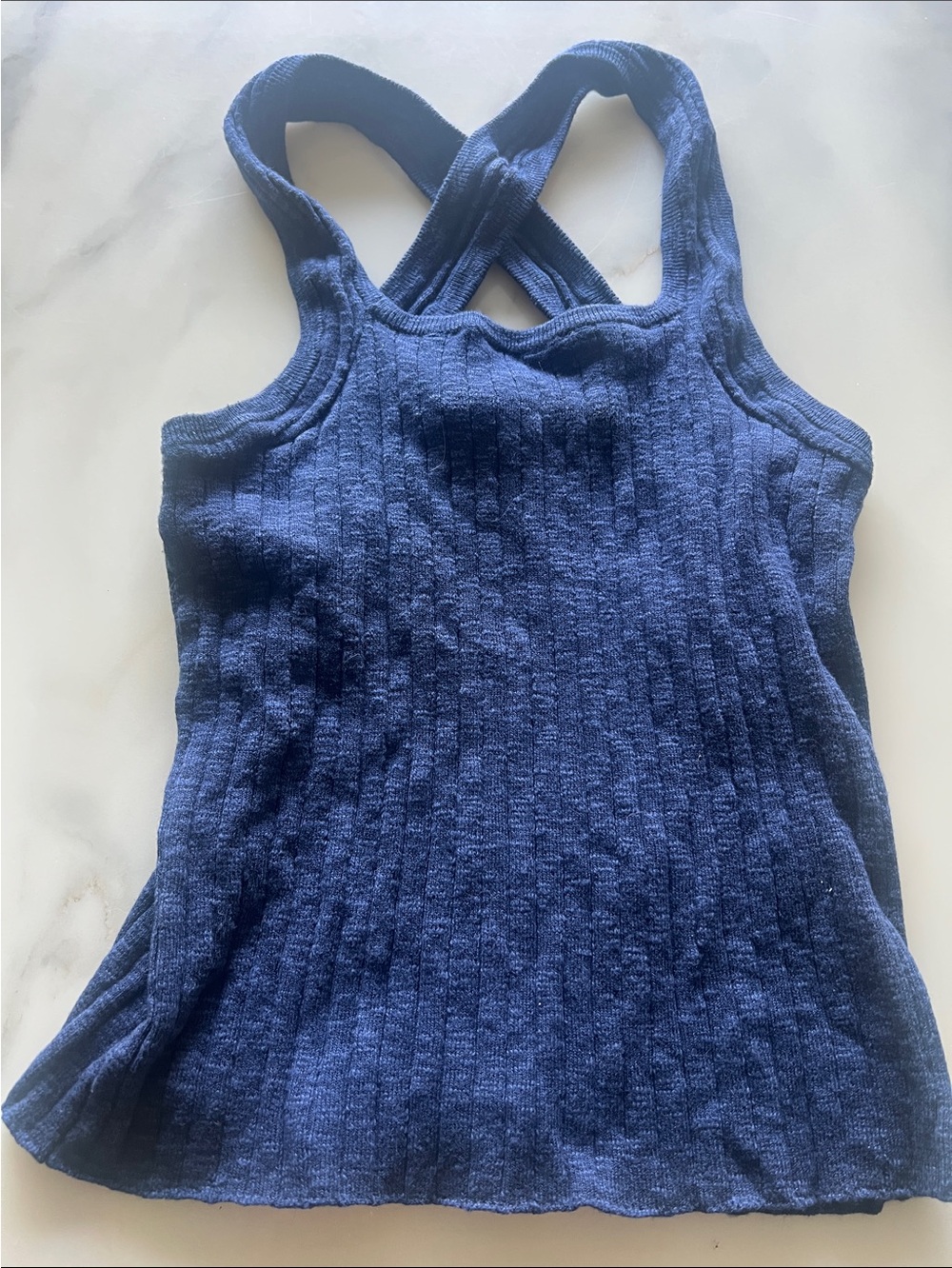 Pilcro Navy Ribbed Cross-Back Tank Top